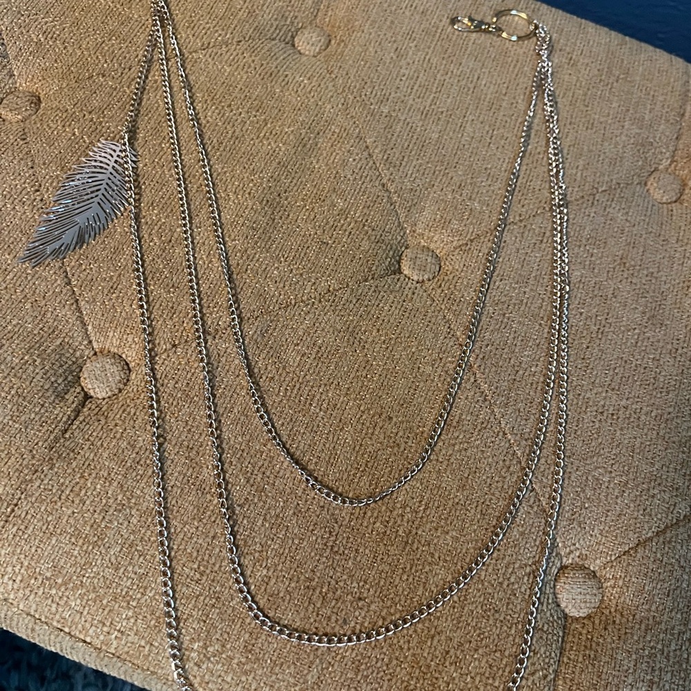 Gold Feather Pendant Layered triple Wallet chain punk chic alternative